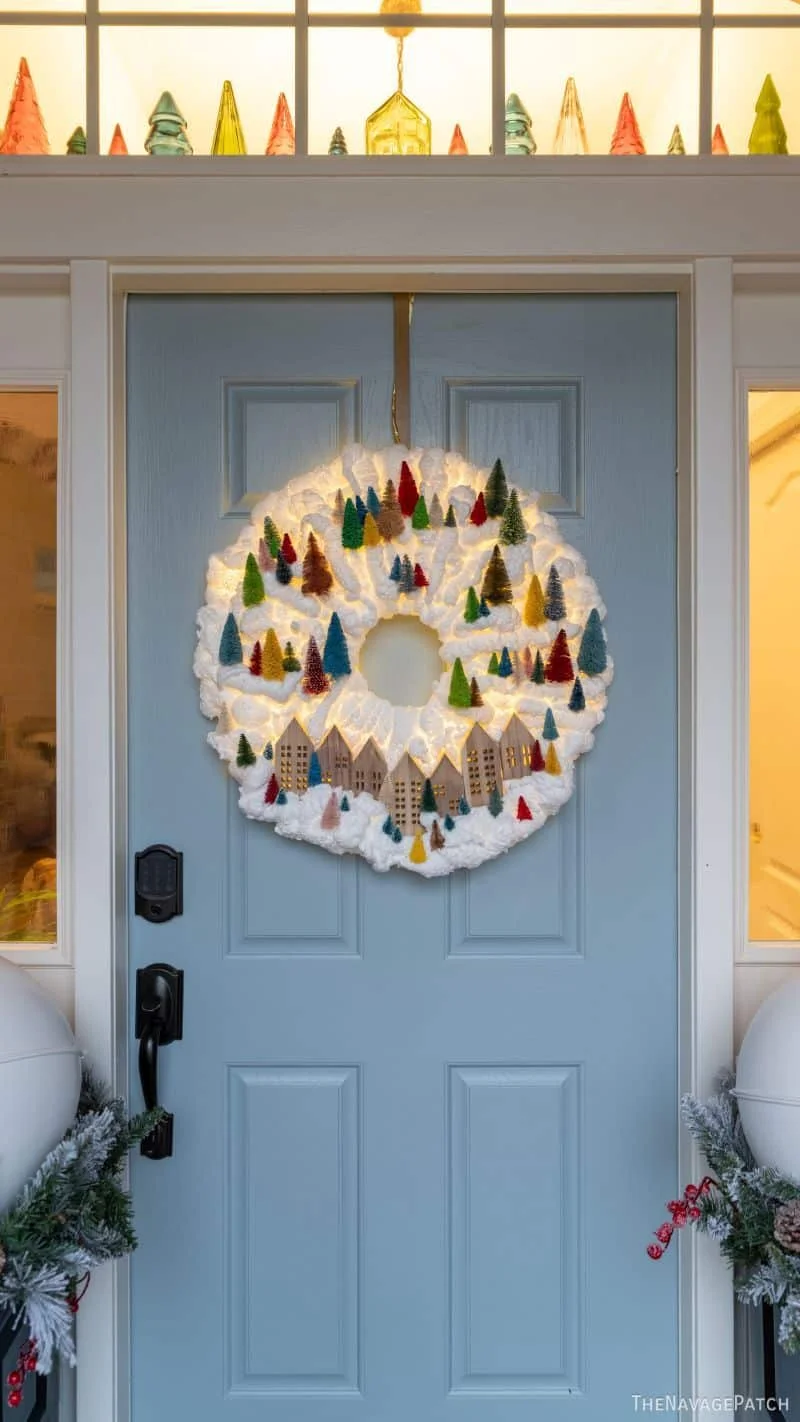 DIY Light-up Snowy Village Wreath