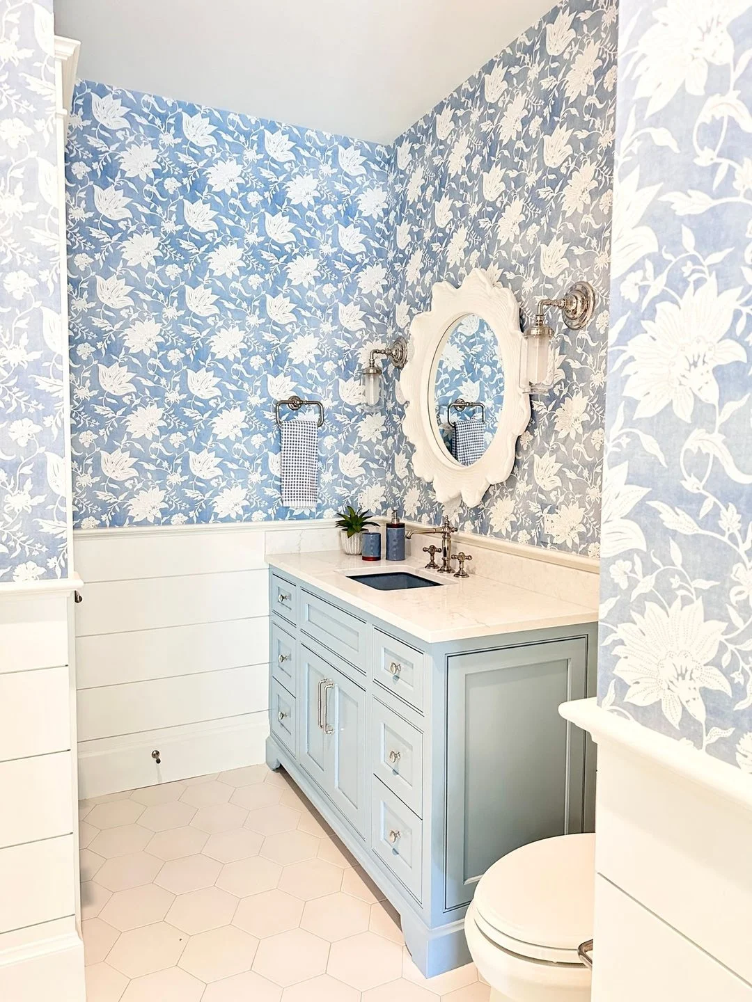 Charming Blue Floral Powder Room