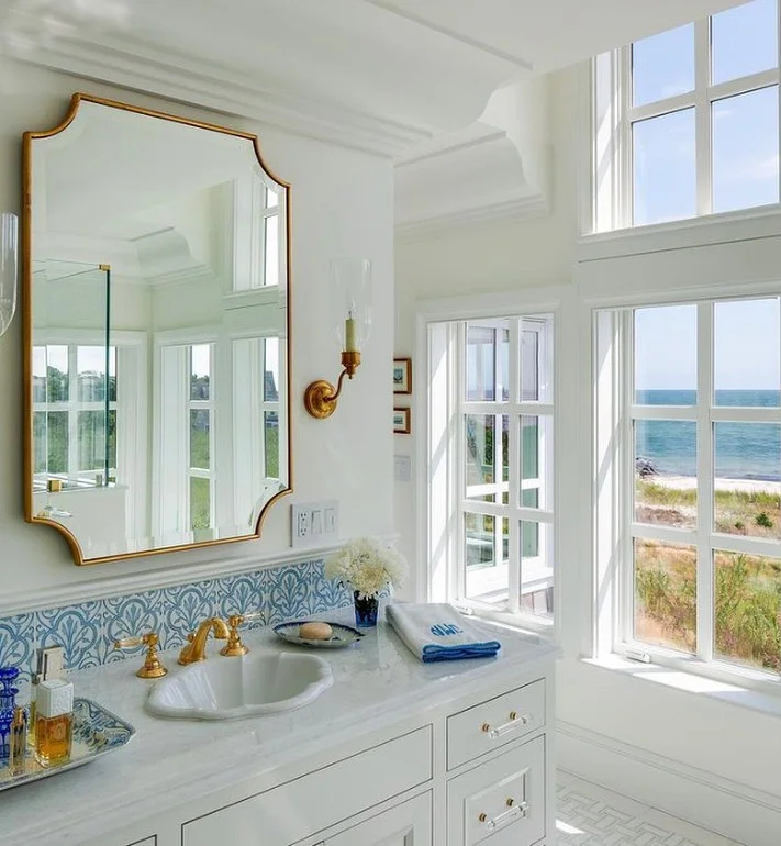 Elegant Coastal Bathroom with Ocean View