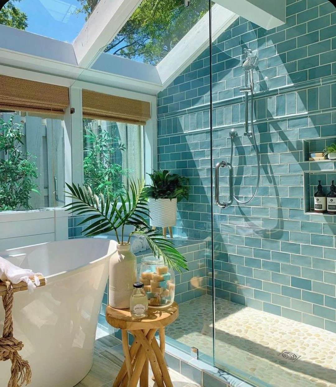 Tropical Oasis Bathroom with Skylights