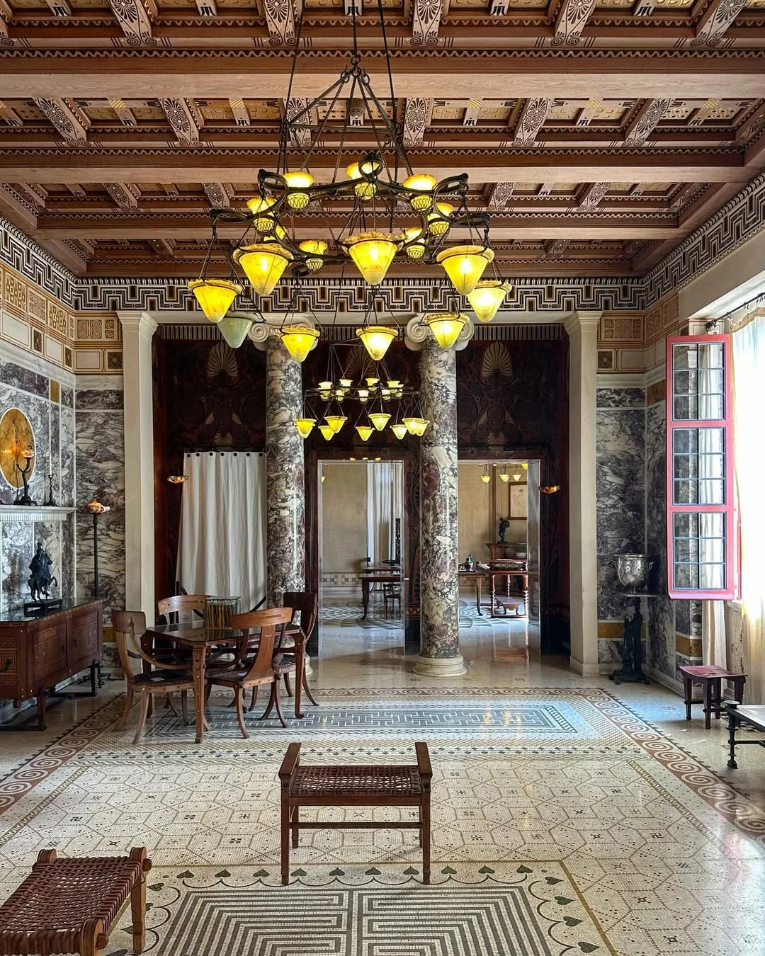 Grand Hall with Ornate Coffered Ceiling