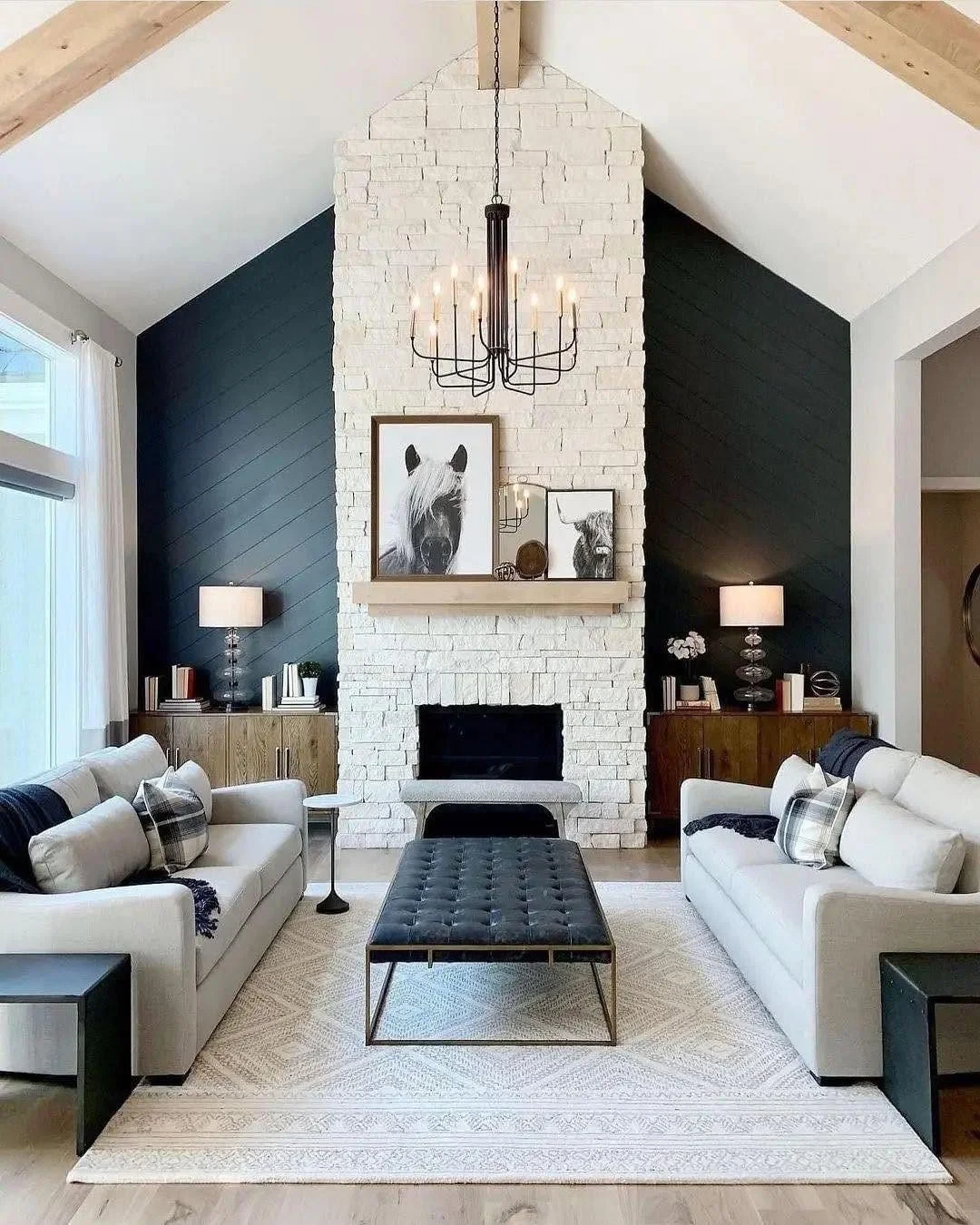 Modern Farmhouse Living Room with Vaulted Ceiling