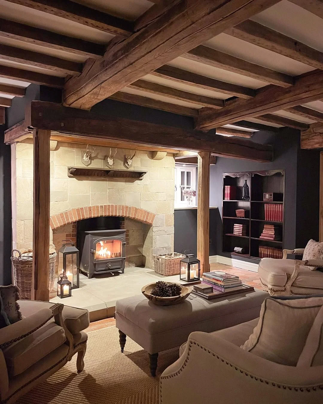 Rustic Cottage Living Room with Fireplace