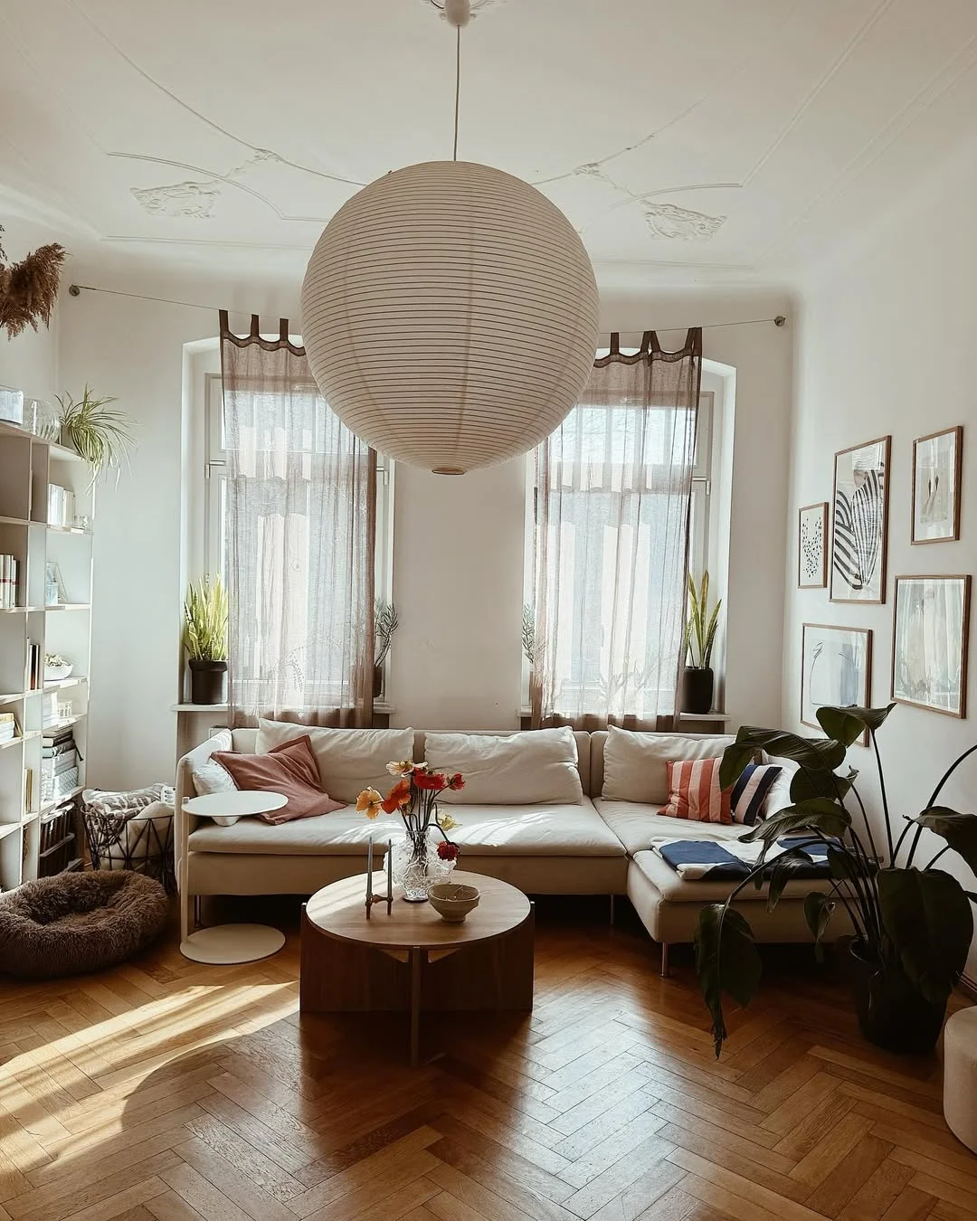 Minimalist Living Room with Oversized Paper Lantern