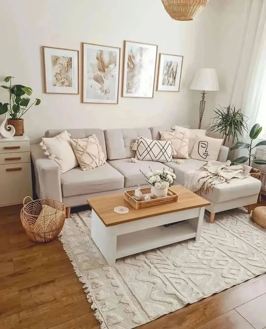 Neutral Bohemian Minimalist Living Room