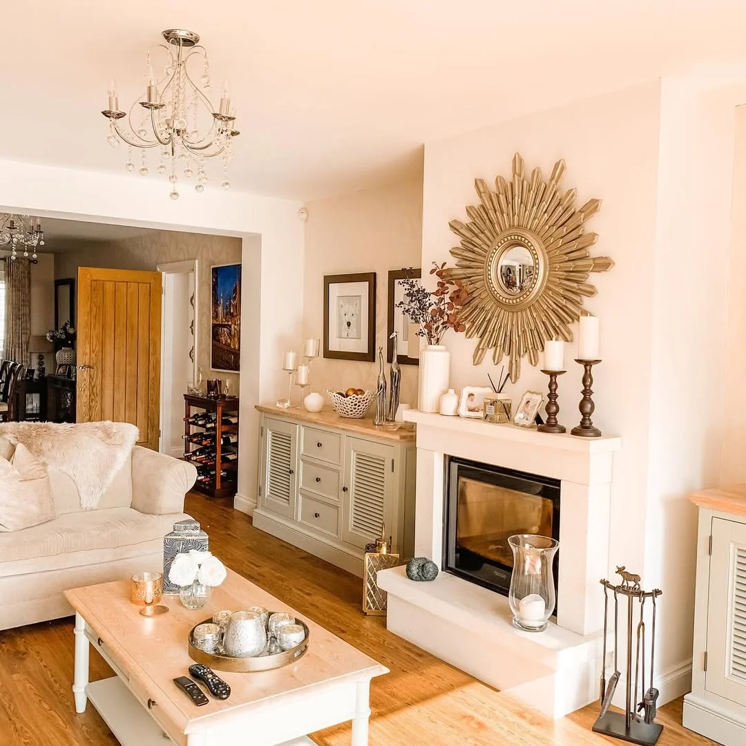 Neutral and Airy Living Room with Gold Accents