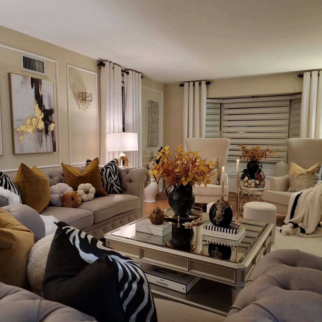 Cozy Cream Living Room with Fall Decor