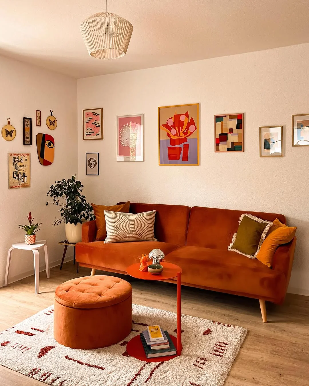 Retro Living Room with Burnt Orange Sofa