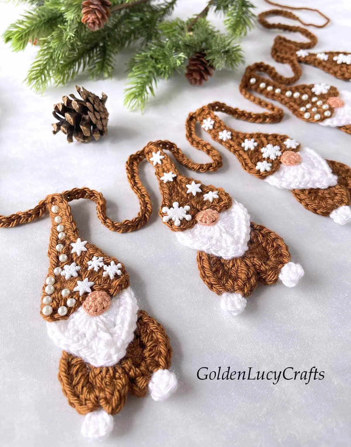 Crochet Gingerbread Gnome Christmas Garland