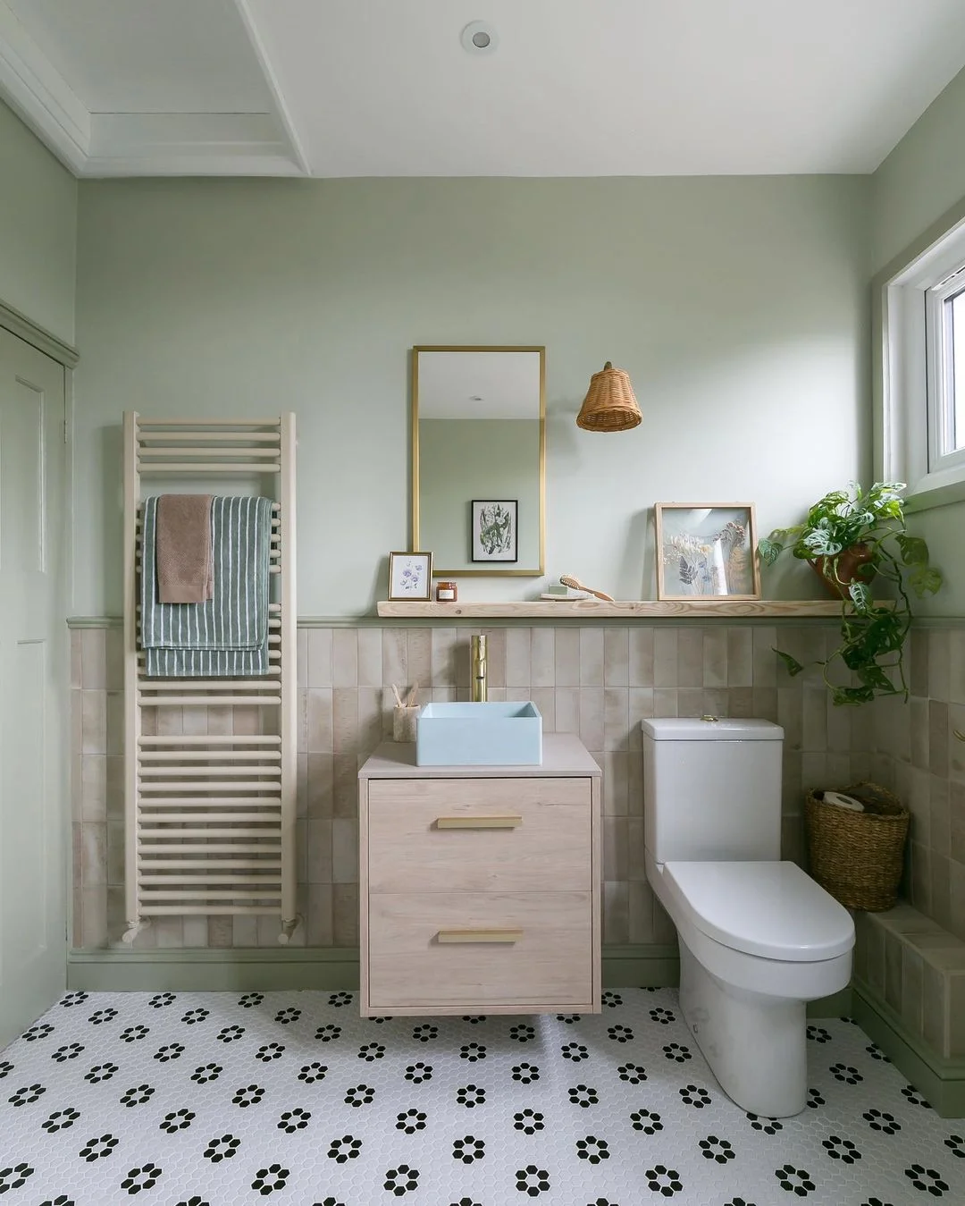 Earthy Bathroom with Playful Floral Tiles