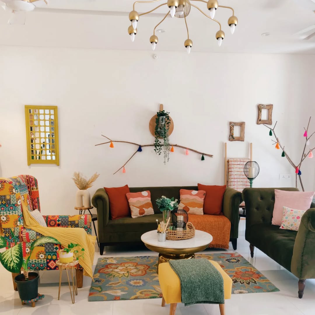 Bohemian Chic Living Room with Colorful Accents