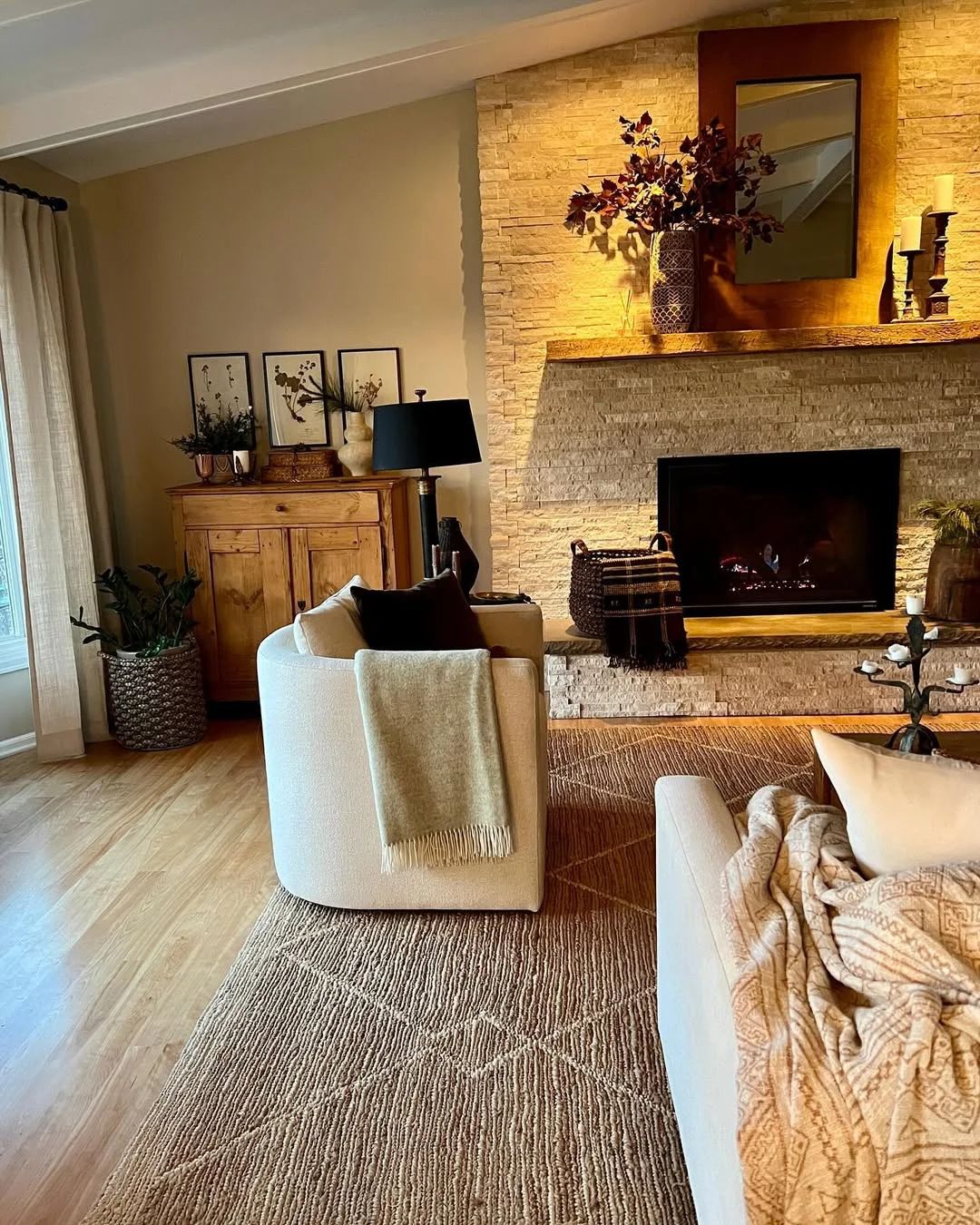 Rustic Cozy Living Room with Stone Fireplace