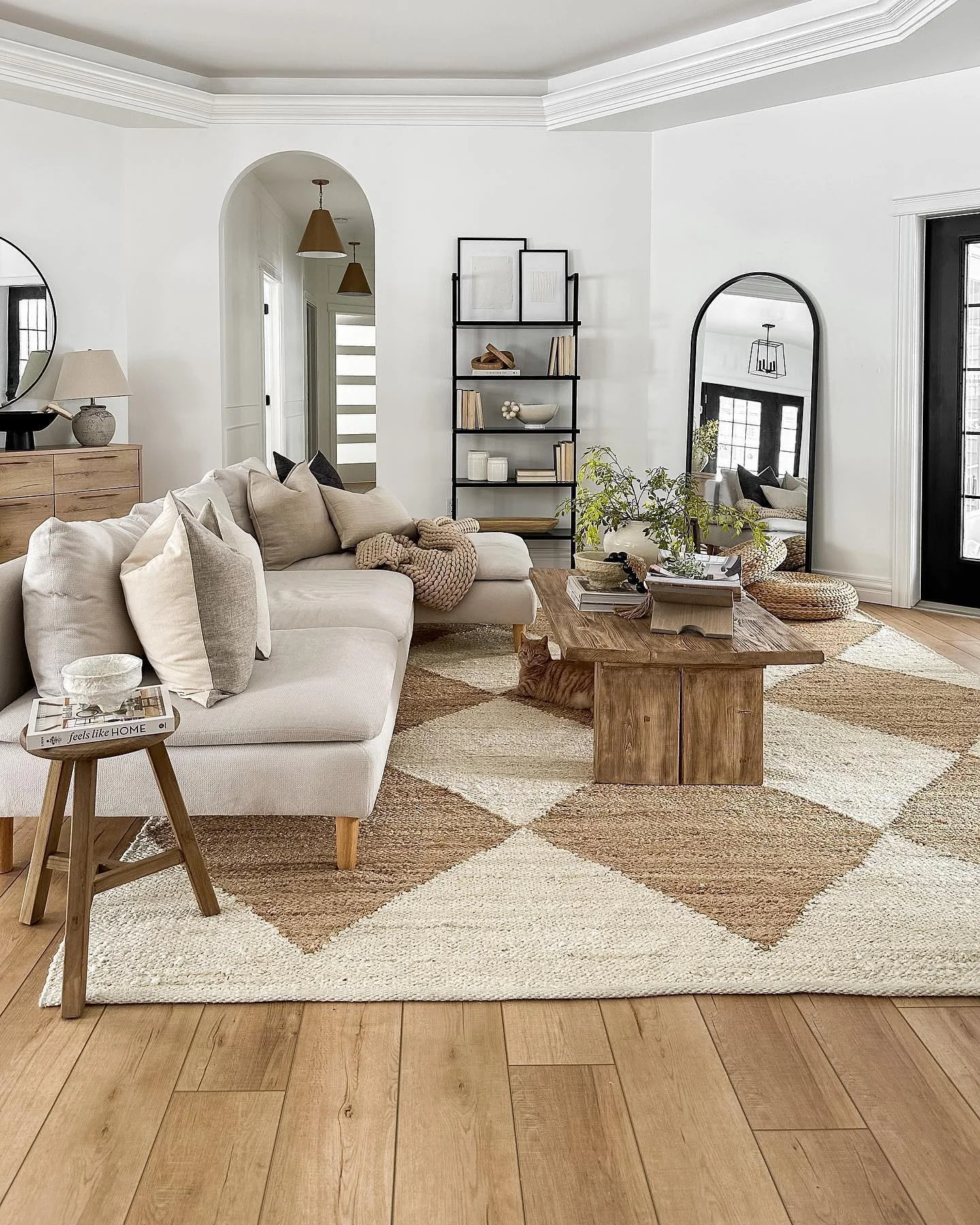 Modern Farmhouse Living Room with Geometric Rug