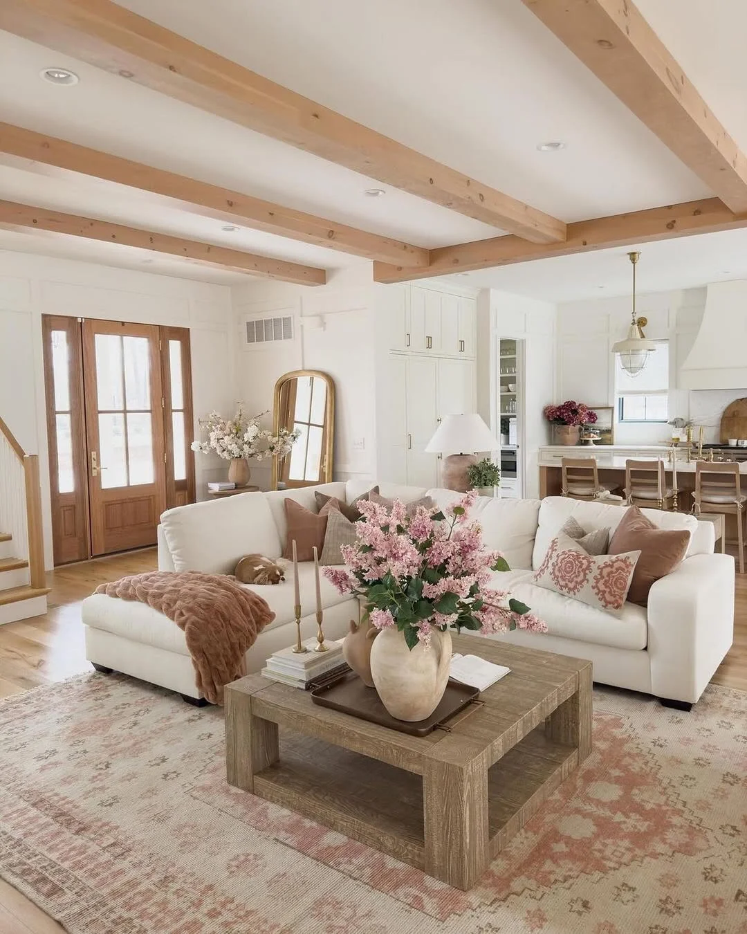 Farmhouse Living Room with Pink Accents