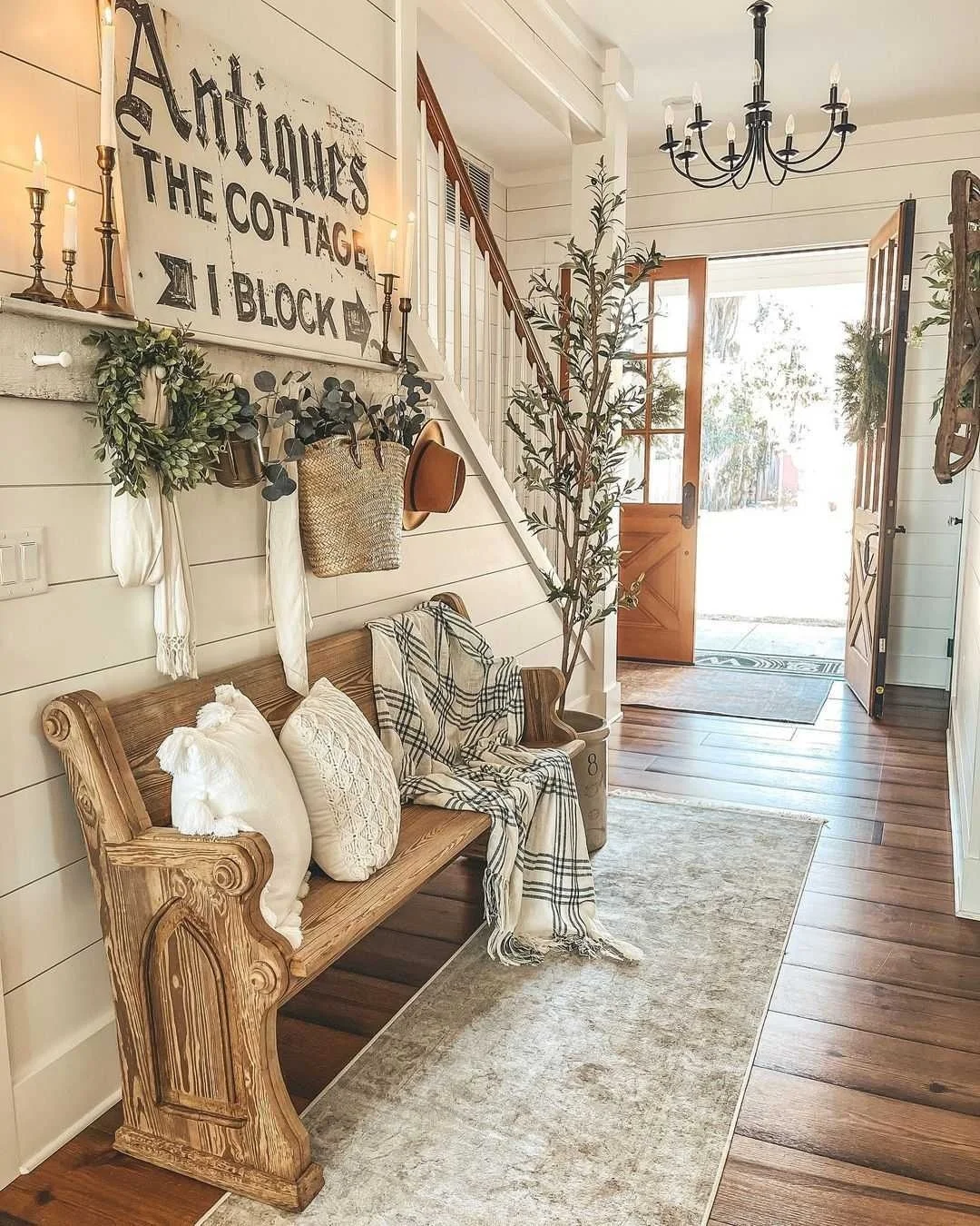 Cozy Farmhouse Entryway with Rug