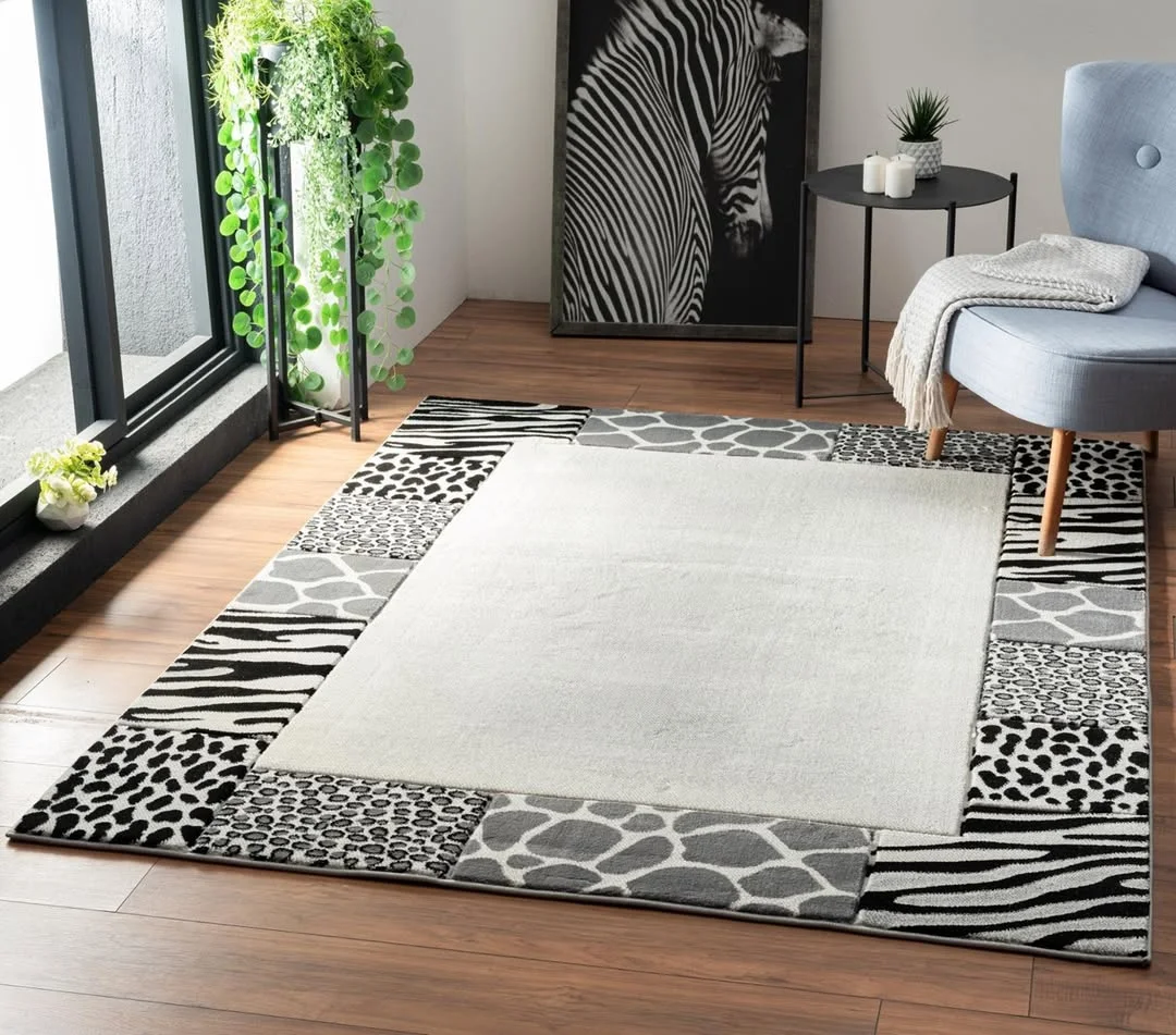 Modern Living Room with Animal Print Rug