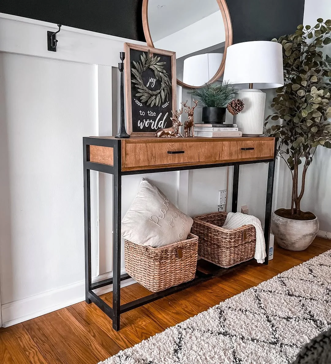 Modern Farmhouse Entryway with Textured Rug