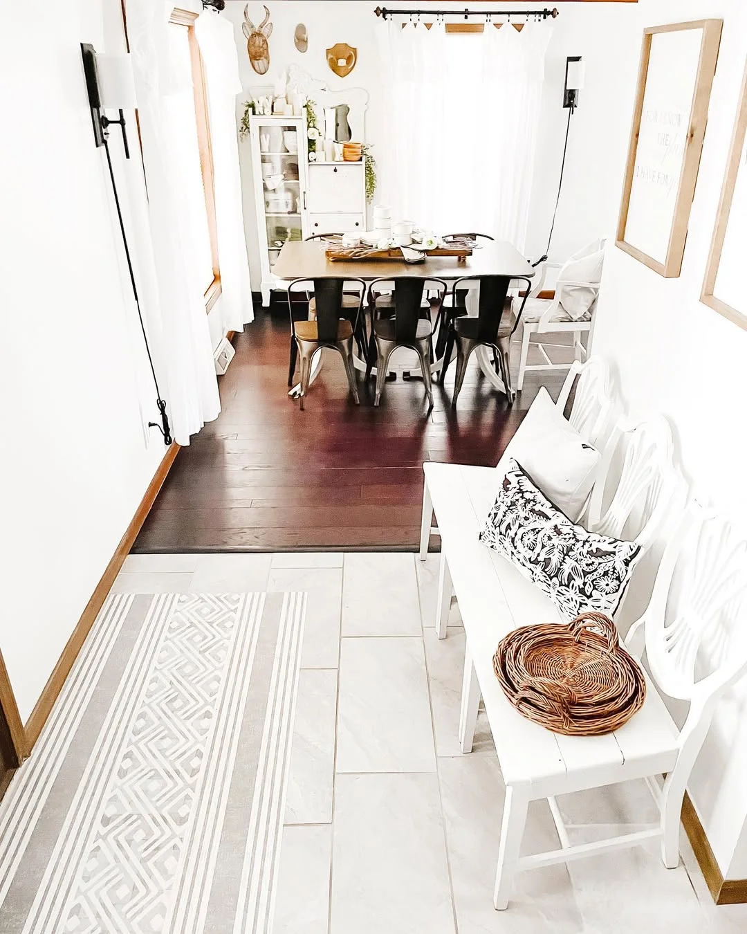 Farmhouse Entryway with Geometric Runner