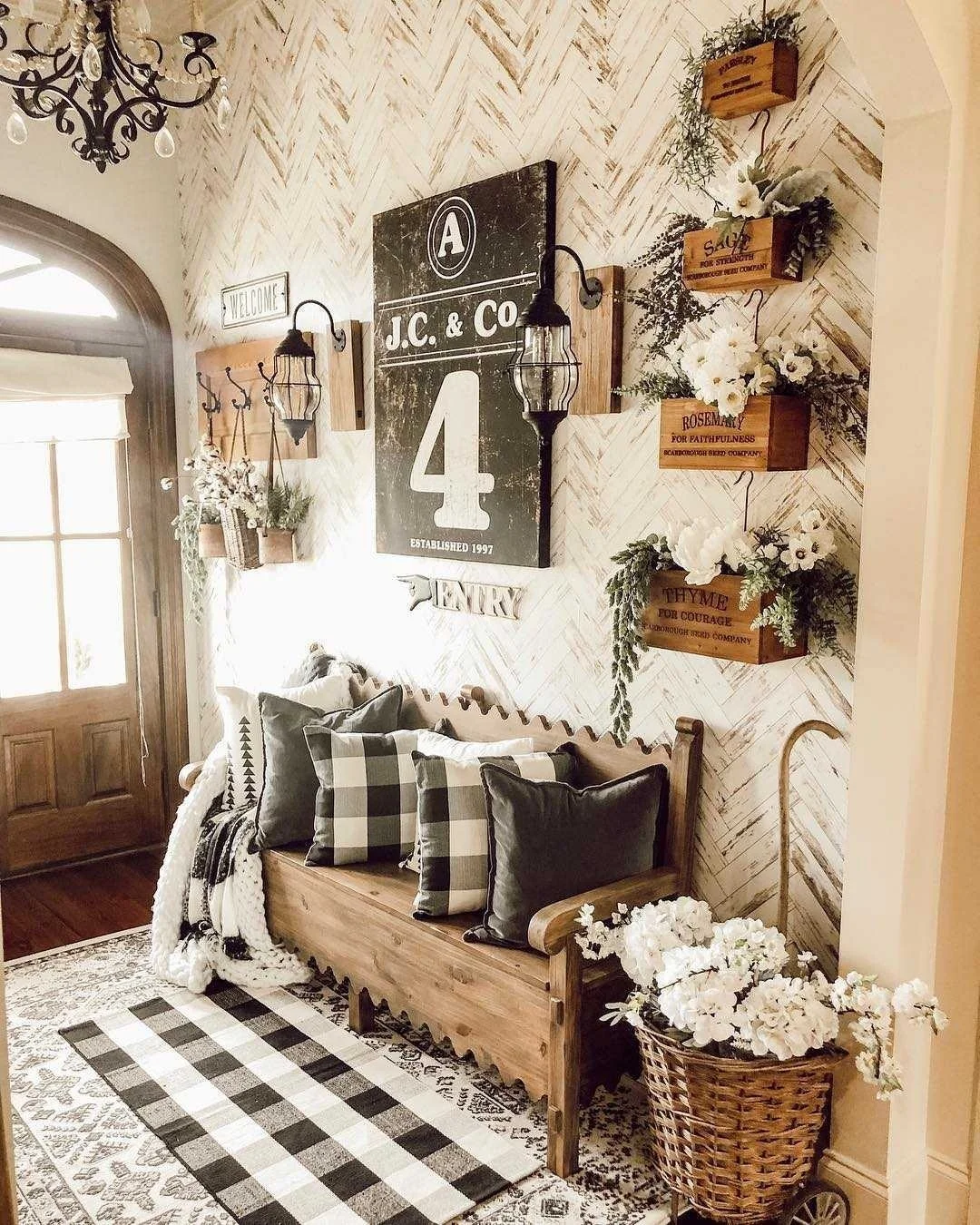 Farmhouse Entryway with Buffalo Check Rug