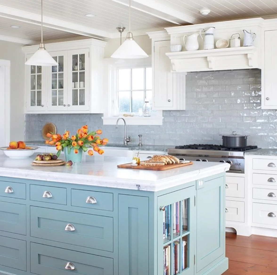 Modern Blue Cabinets with Sleek Silver Details