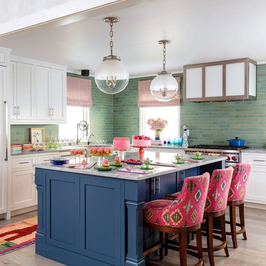 Farmhouse Navy Cabinets &amp; Green Tile Backsplash