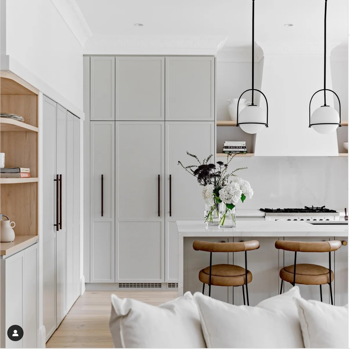 Soft Grey Cabinets with Bold Black Hardware