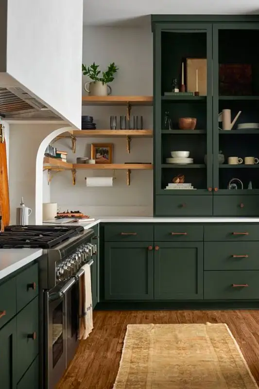 Forest Green Cabinets with Luxe Gold Hardware