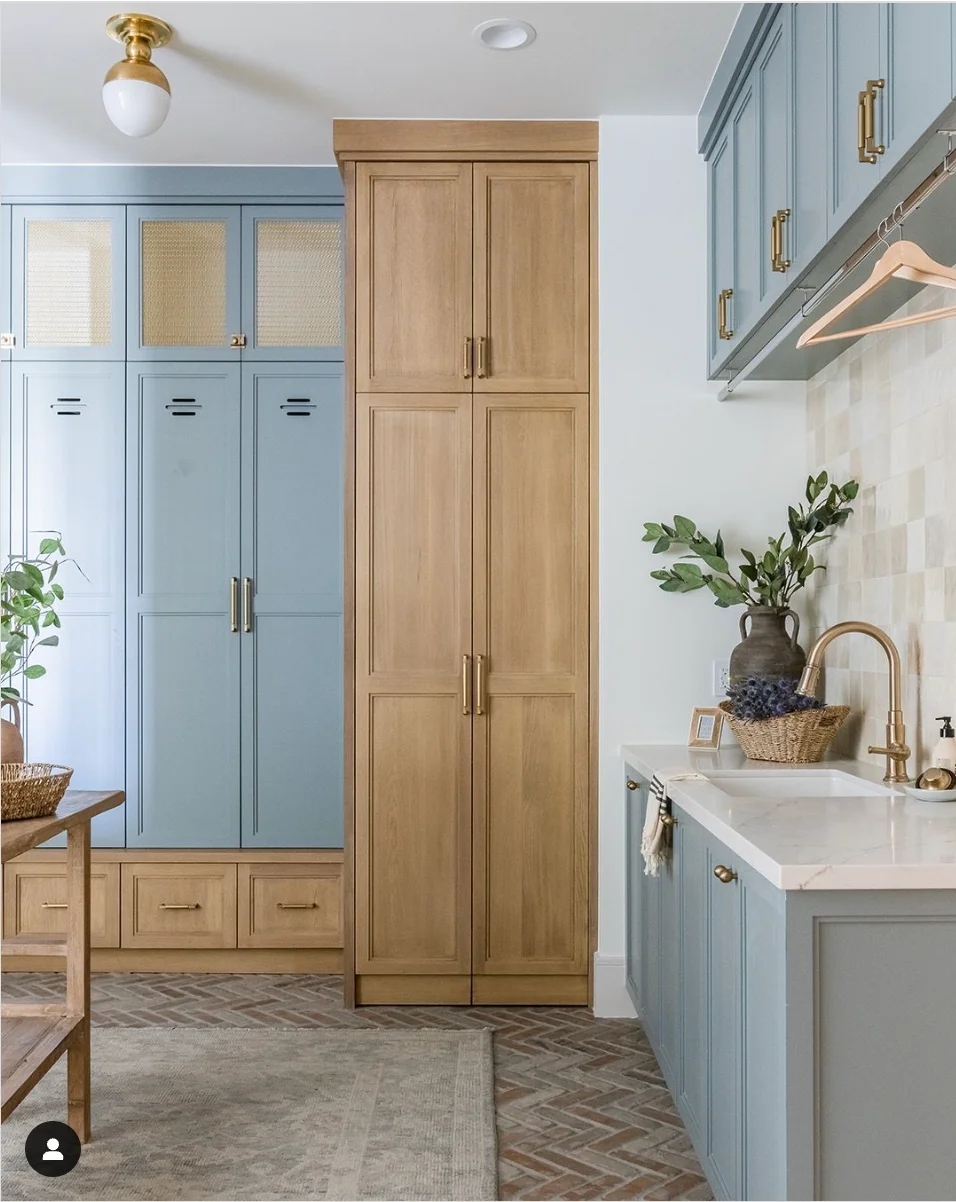 A Two-Tone Blue and Wood Kitchen That Feels Like Nature