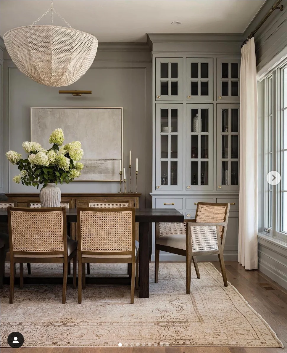 Elegant Grey Cabinets with a Soft Beige Rug