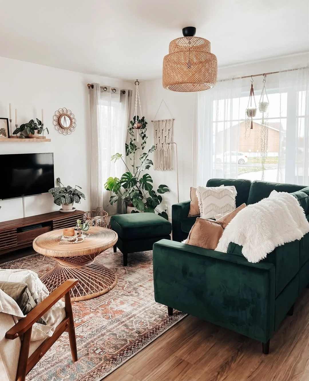 Bohemian Green Velvet Couch Living Room