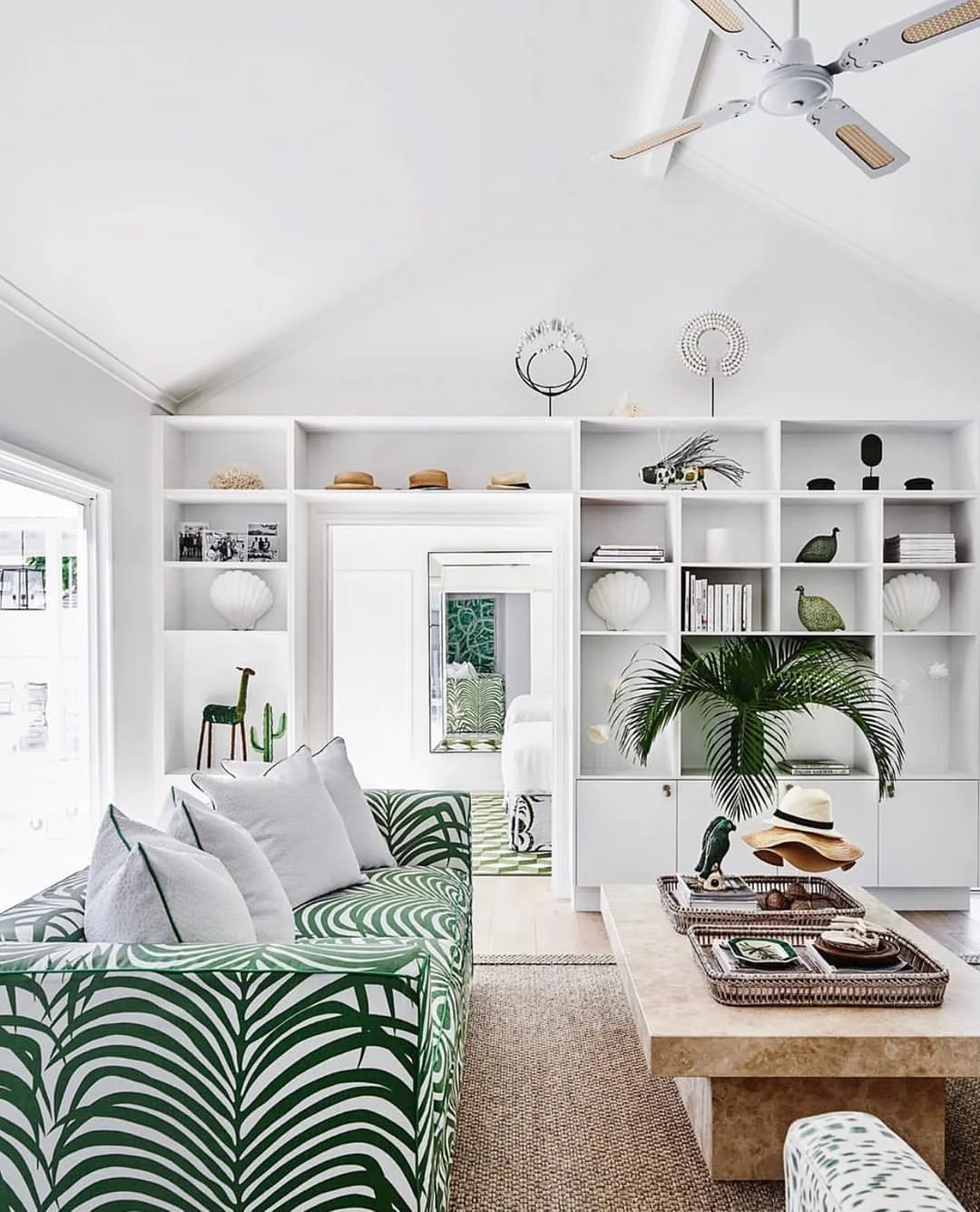 Tropical Green &amp; White Living Room