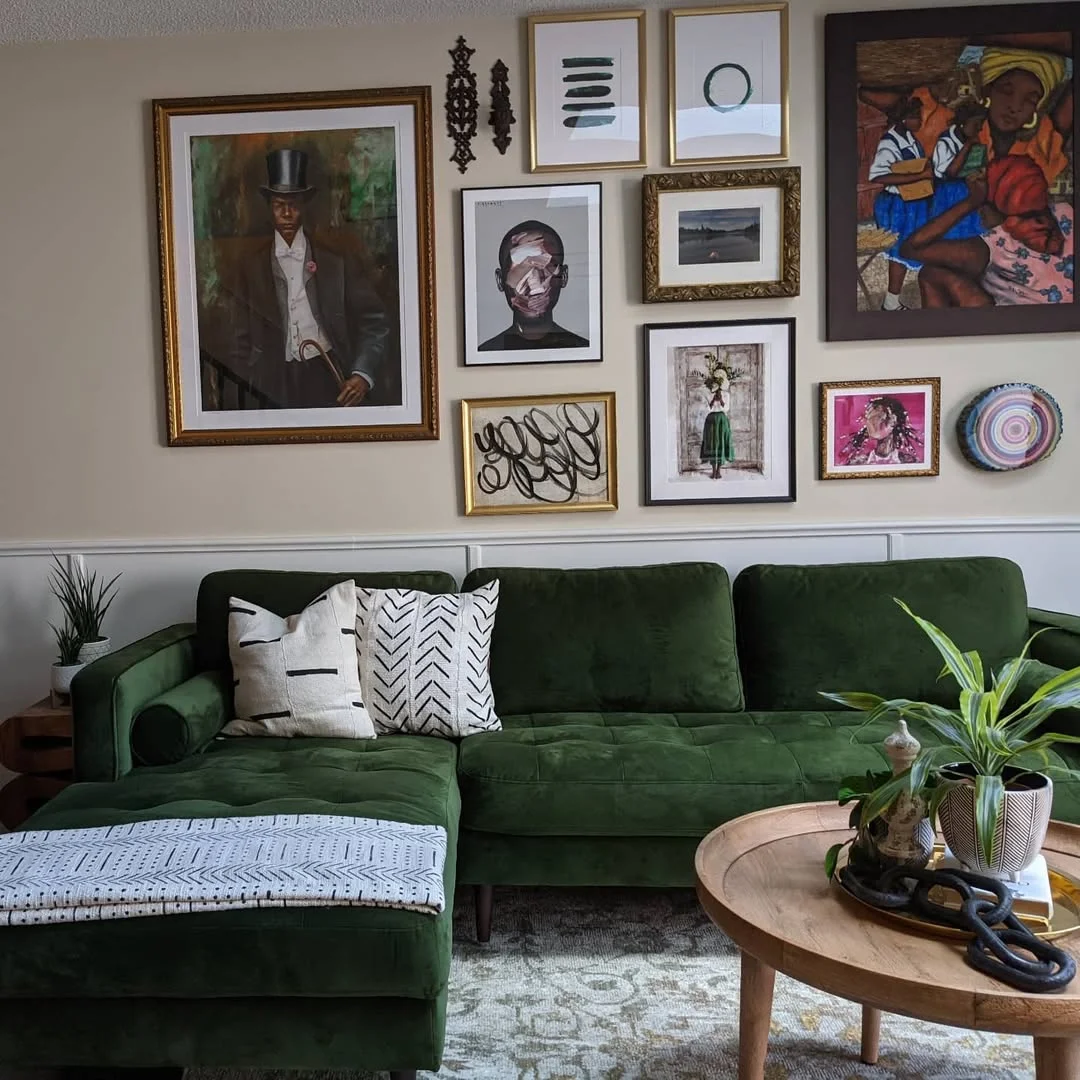 Forest Green Couch and Gallery Wall