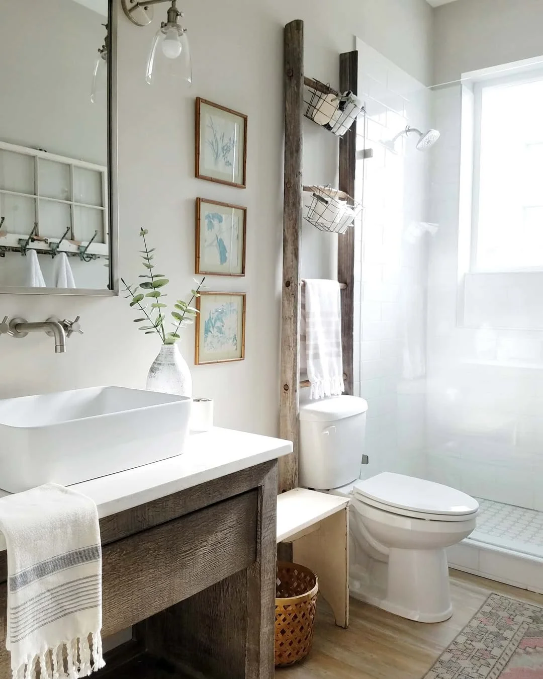 Farmhouse Bathroom with Ladder Storage