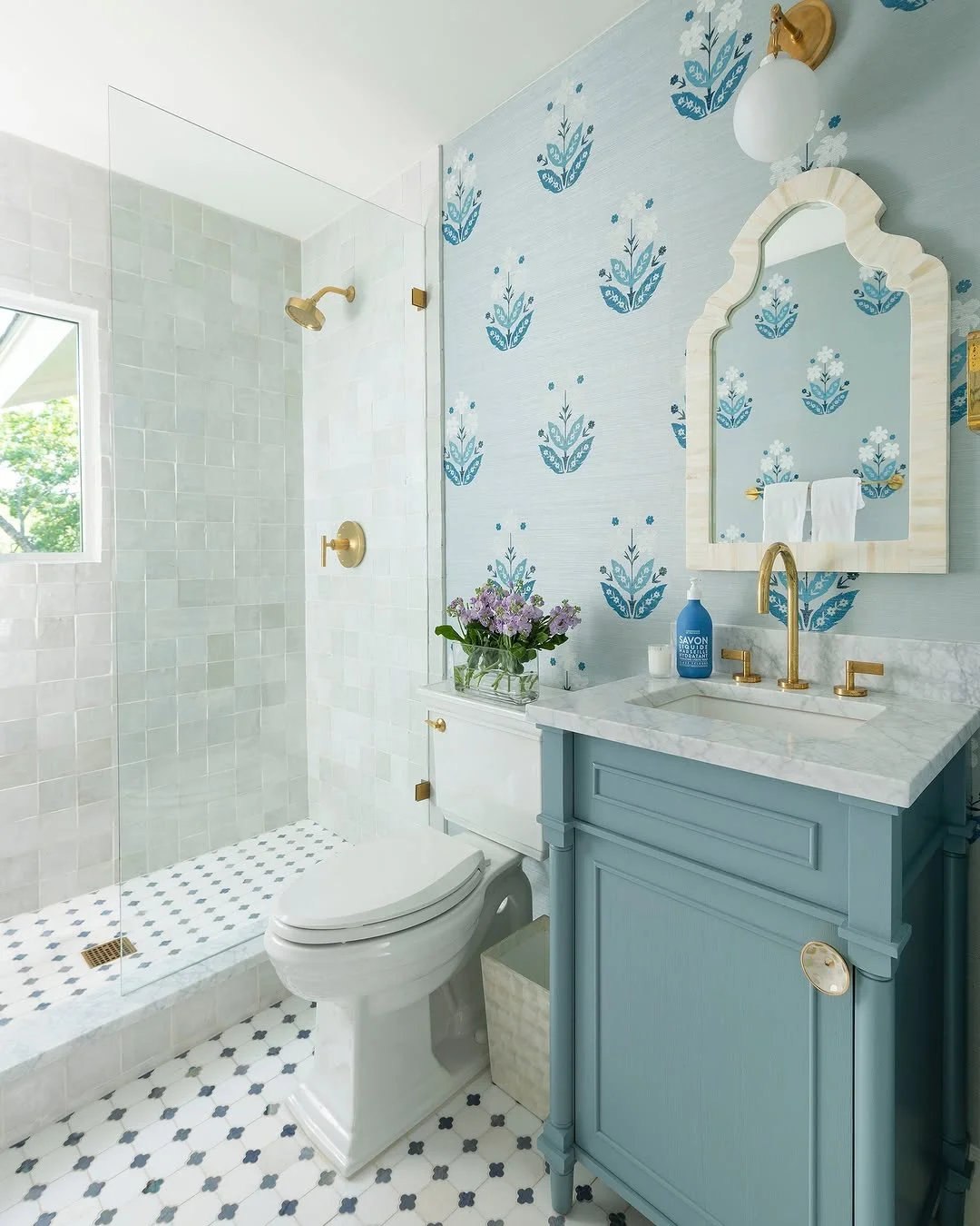 Charming Blue Floral Powder Room