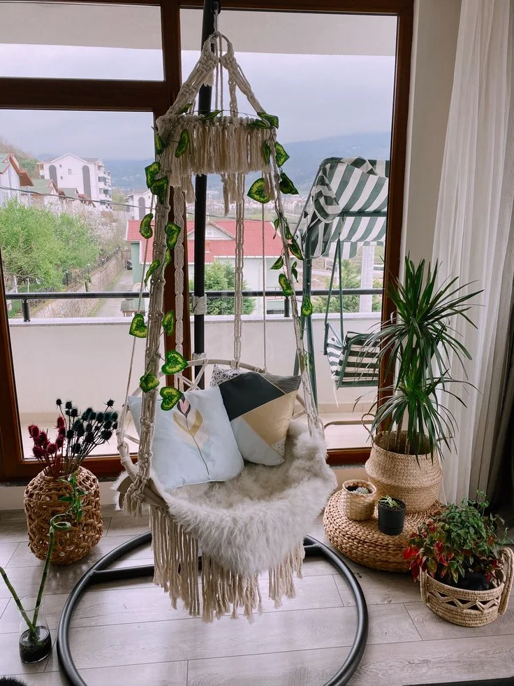 Cozy Macrame Hanging Chair with a View