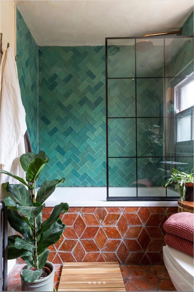 Emerald Herringbone Bathroom Retreat