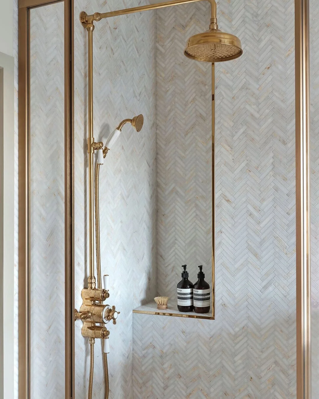 Luxurious Gold &amp; Herringbone Shower