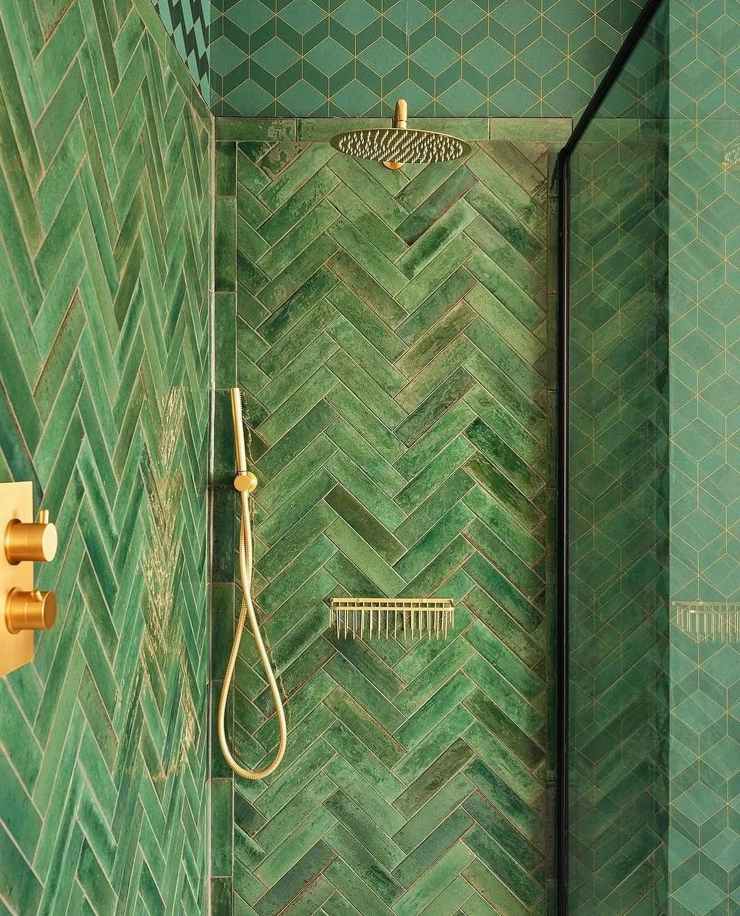 Emerald Green Herringbone Shower