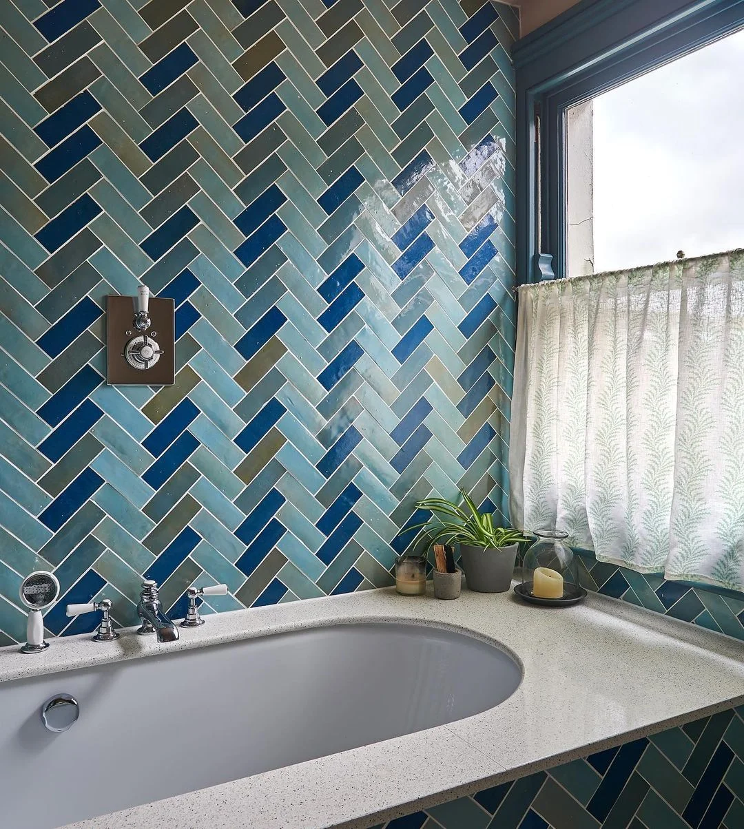 Serene Blue Herringbone Bathroom