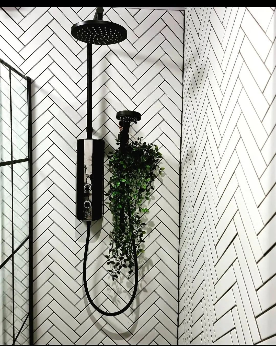 Clean &amp; Classic White Herringbone Shower