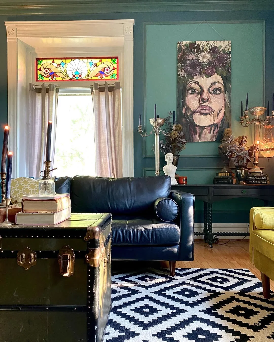 Moody &amp; Maximalist Living Room