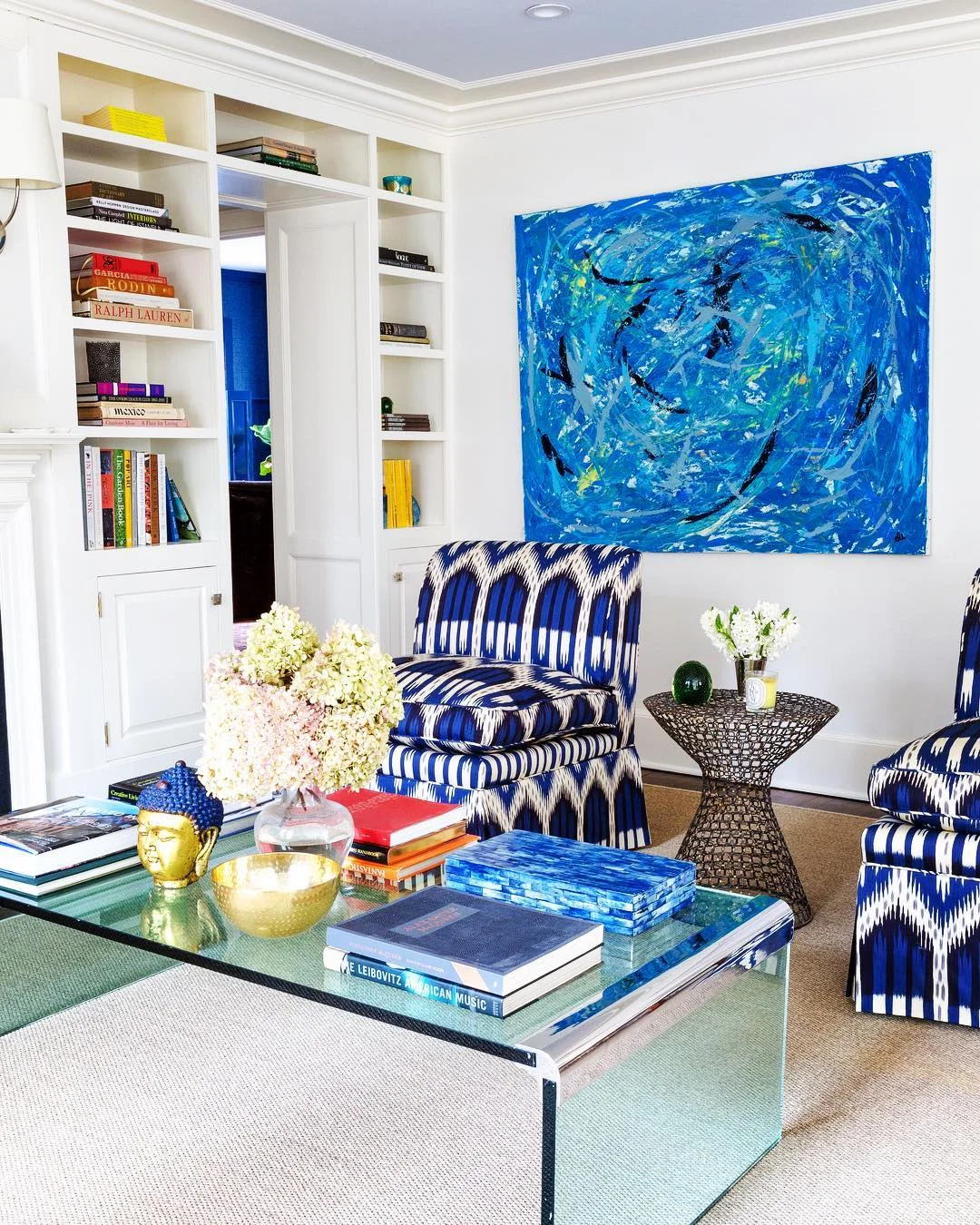 Vibrant Blue &amp; White Living Room