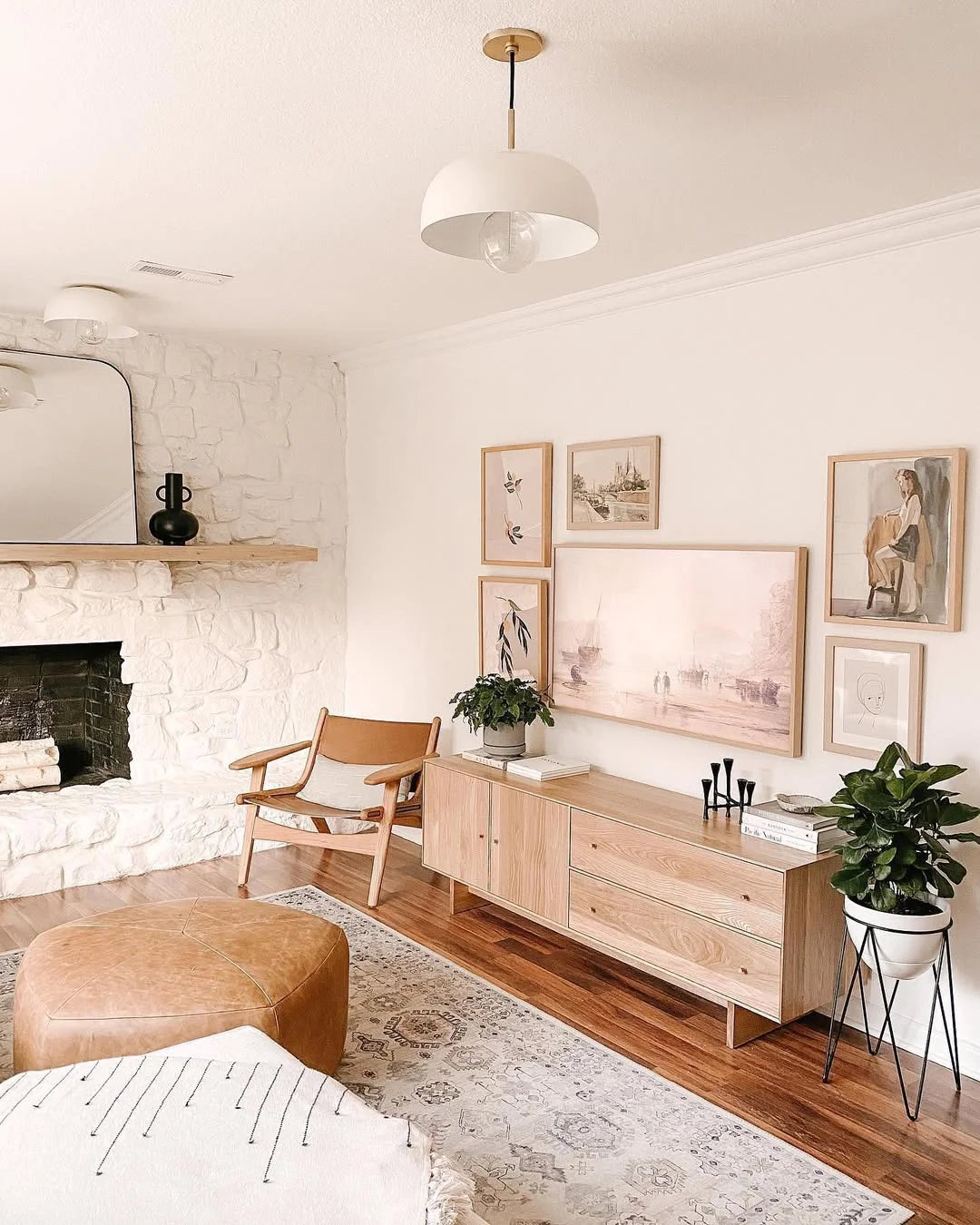 Stone Fireplace and Gallery Wall