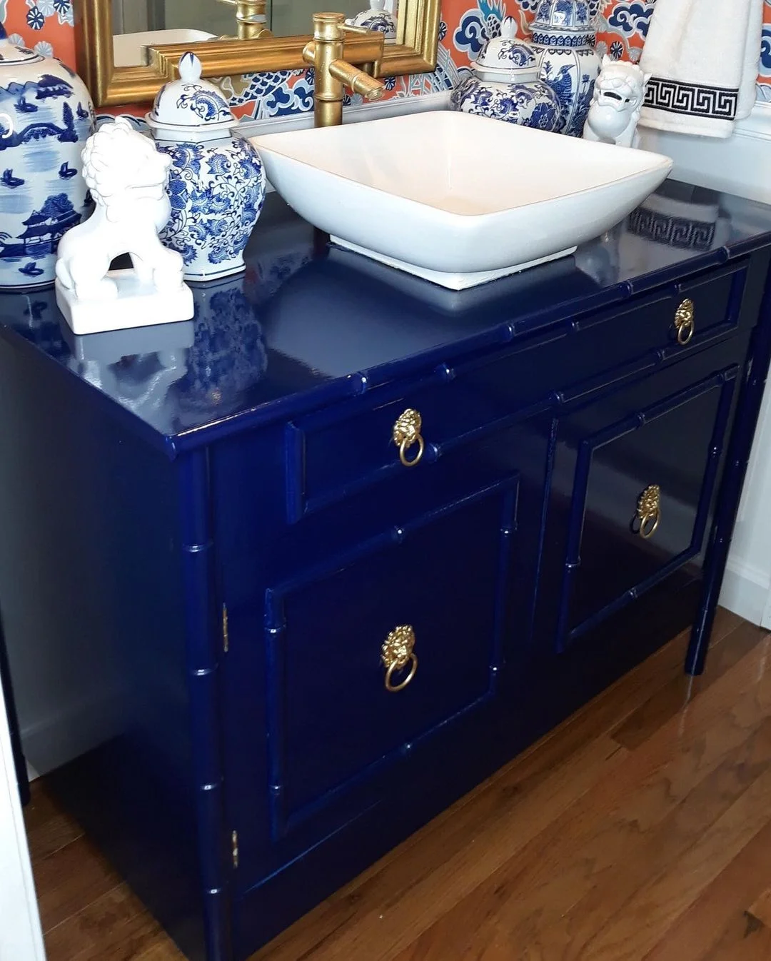 Glossy Navy Blue Bathroom Vanity