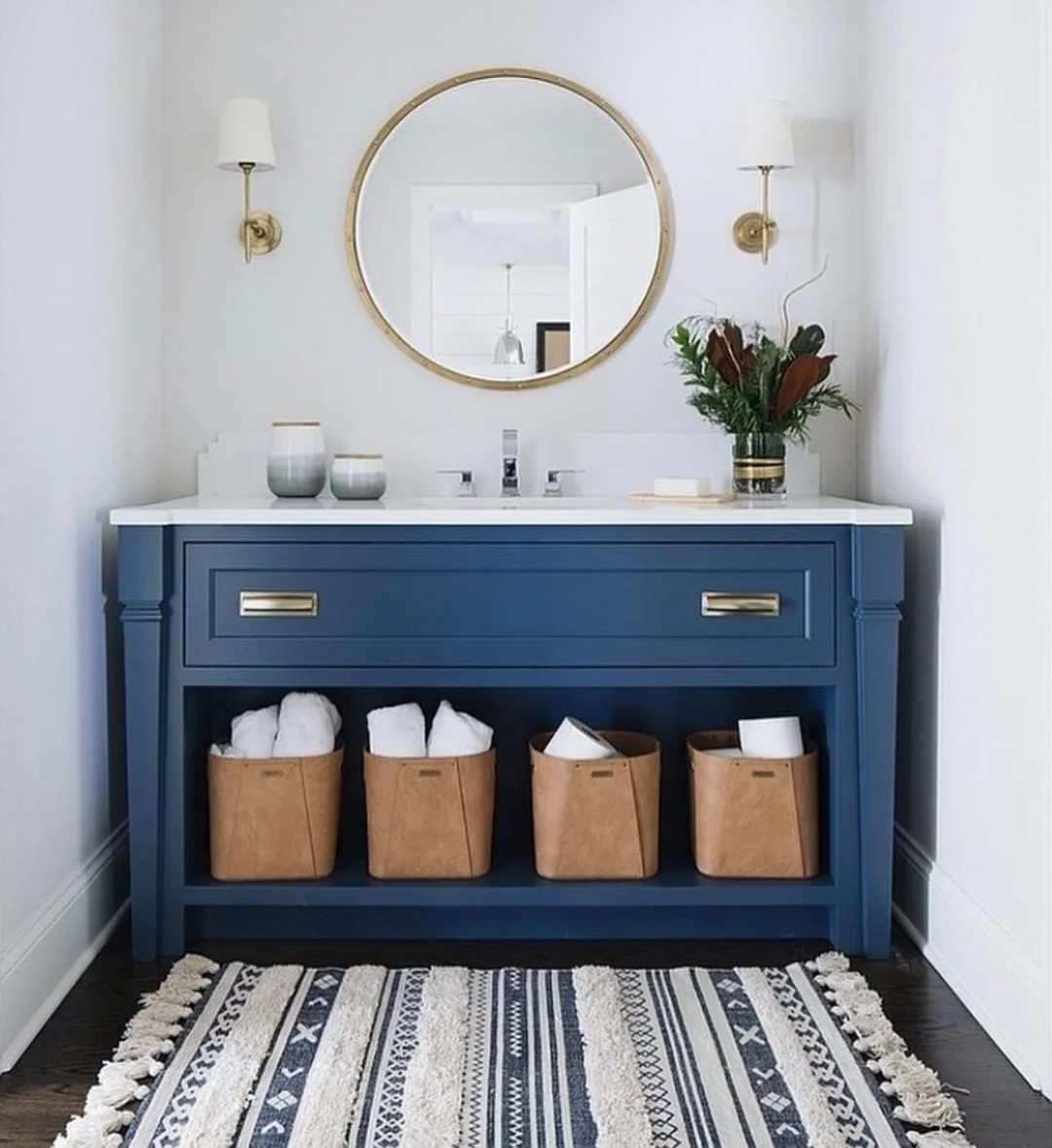 Navy Blue Open Shelf Vanity