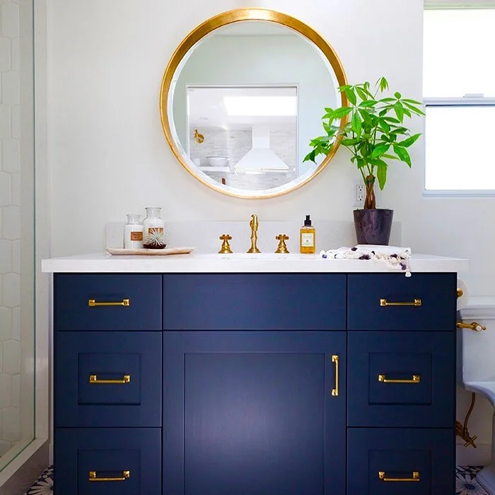 Classic Navy Bathroom Vanity with Gold Accents