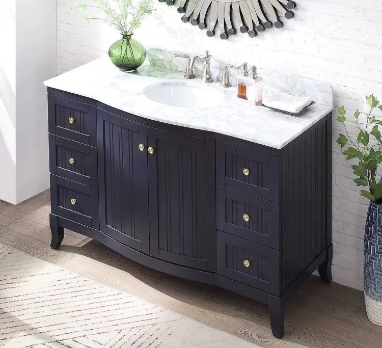 Curved Navy Blue Bathroom Vanity