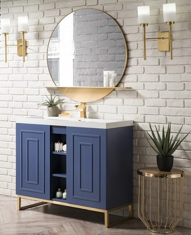 Modern Navy Blue Vanity with Gold Accents