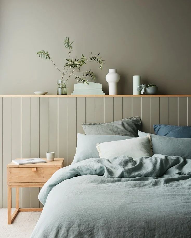 Serene Green Bedroom with Wainscoting Feature Wall