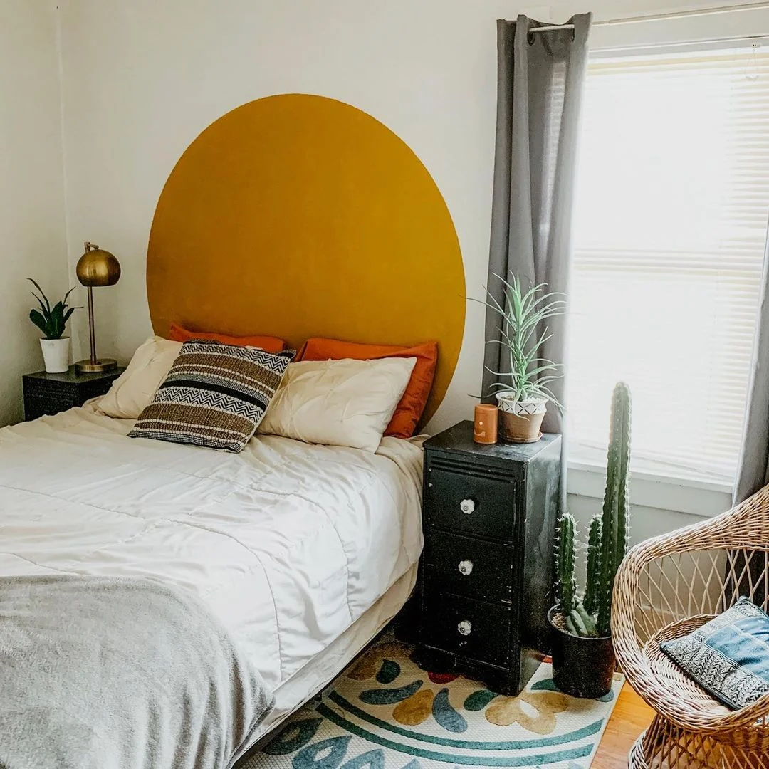 Boho Bedroom with Painted Sun Headboard